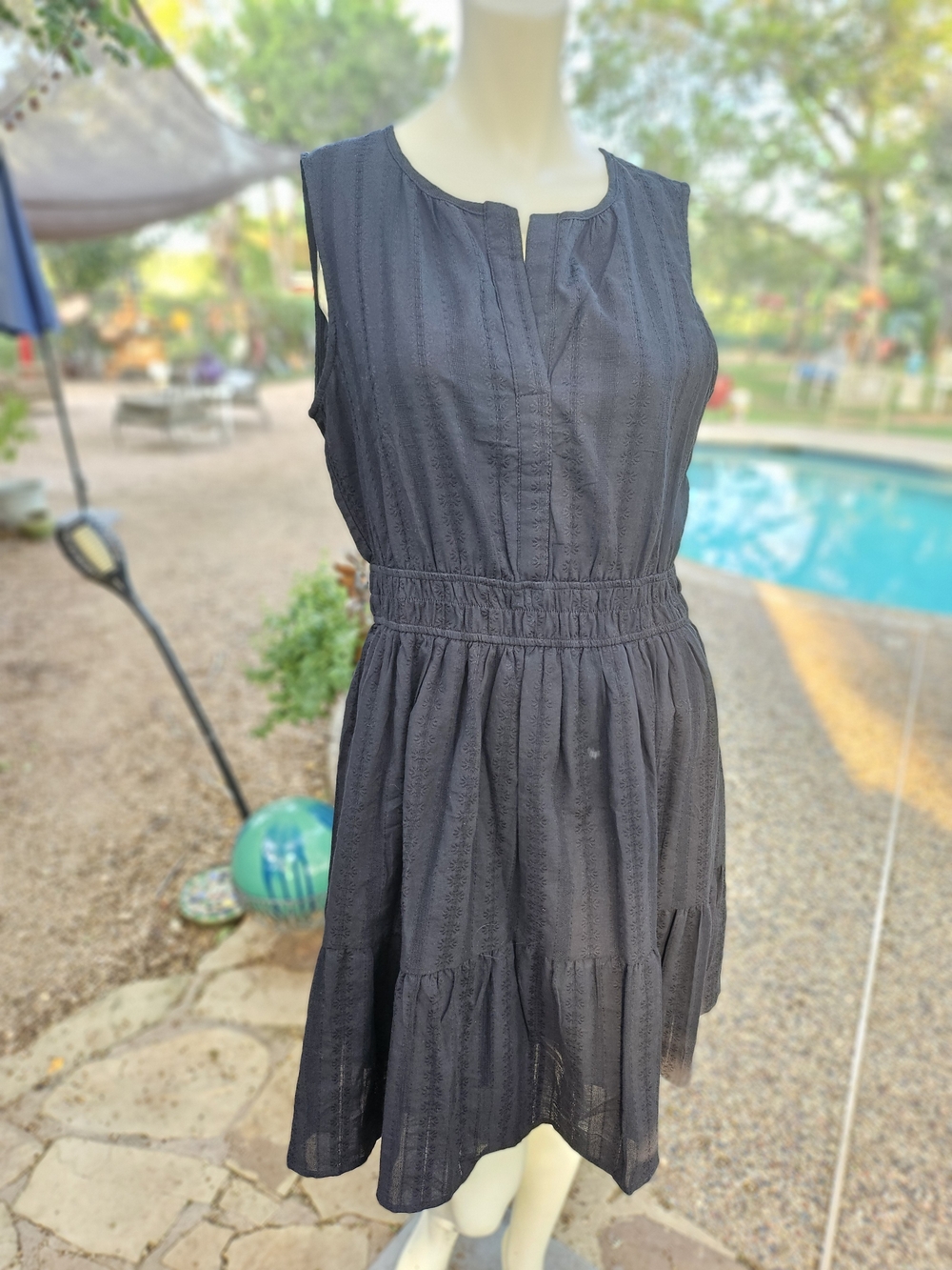 New W Tag BTFBM Women’s Black Patterned Sheer Sleeveless Tiered Dress M